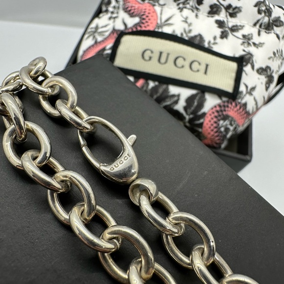 Gucci 925 Sterling Silver G Heart Charm Chain Link Bracelet NIB Made in Italy - Picture 6 of 9